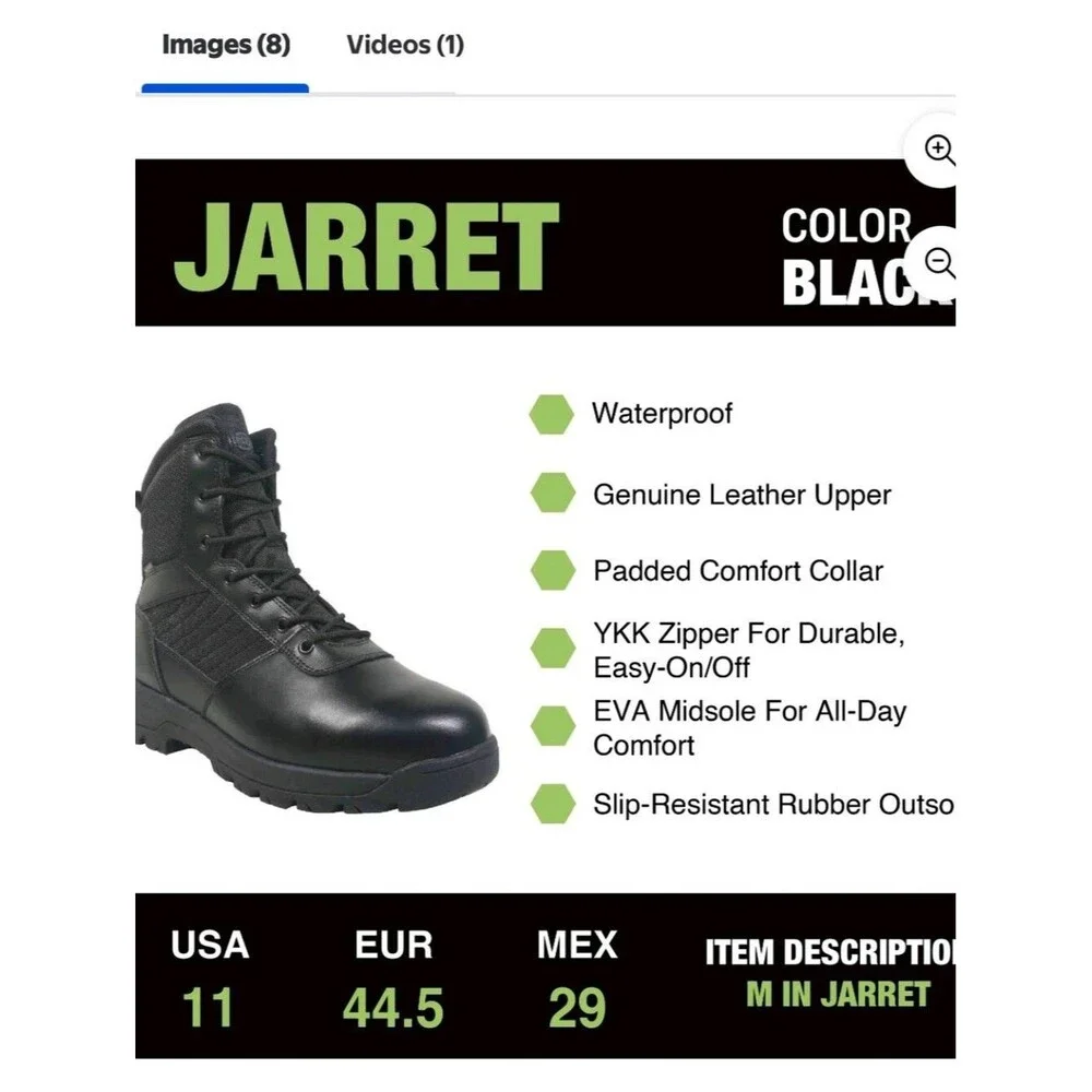 Men's Black Tactical Lace-Up Boot - Durable Work & Field Footwear Size 11 Soft